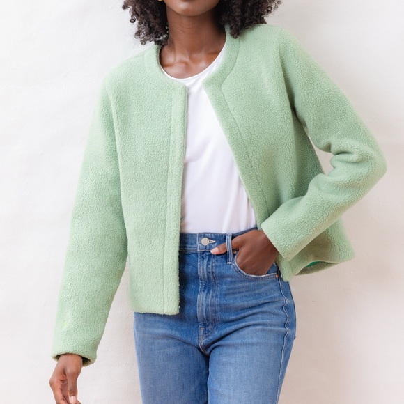 Dudley Stephens Cat Rock Cardigan Sherpa Fleece Basil - Picture 1 of 13